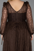 Robe Grande Taille Longue Dantelle Brun ABU6131
