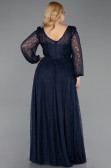 Robe Grande Taille Longue Dantelle Bleu Marine ABU6131