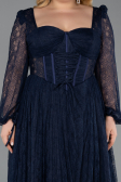 Robe Grande Taille Longue Dantelle Bleu Marine ABU6131