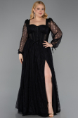 Robe Grande Taille Longue Dantelle Noir ABU6131