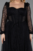 Robe Grande Taille Longue Dantelle Noir ABU6131