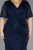 Robe De Soirée Grande Taille Longue Perlé Bleu Marine ABU6129