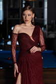 Robe De Soirée Dantelle Longue Rouge Bordeaux ABU5618