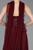Robe de Soirée Longue Mousseline Rouge Bordeaux ABU6150