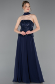 Robe de Soirée Longue Mousseline Bleu Marine ABU6150