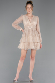 Robe de Cérémonie Courte Dantelle Beige ABK2623