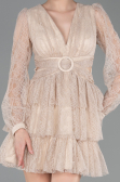 Robe de Cérémonie Courte Dantelle Beige ABK2623