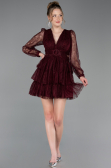 Robe de Cérémonie Courte Dantelle Rouge Bordeaux ABK2623