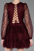 Robe de Cérémonie Courte Dantelle Rouge Bordeaux ABK2623