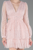Robe de Cérémonie Courte Dantelle Poudre ABK2623