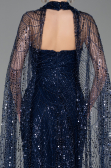 Robe de Soirée Longue Perlé Bleu Marine ABU6154