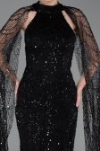 Robe de Soirée Longue Perlé Noir ABU6154