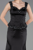 Robe Queue de Poisson Longue Satin Noir ABU6155
