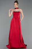 Robe de Soirée Longue Satin Rouge Bordeaux ABU6156