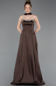 Robe de Soirée Longue Satin Brun ABU6156