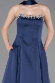 Robe de Soirée Longue Satin Bleu Marine ABU6156