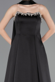 Robe de Soirée Longue Satin Noir ABU6156