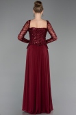 Robe de Soirée Longue Mousseline Rouge Bordeaux ABU6157