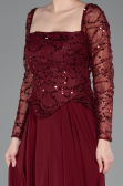 Robe de Soirée Longue Mousseline Rouge Bordeaux ABU6157