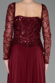 Robe de Soirée Longue Mousseline Rouge Bordeaux ABU6157