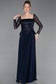 Robe de Soirée Longue Mousseline Bleu Marine ABU6157