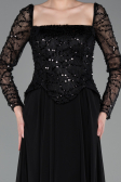 Robe de Soirée Longue Mousseline Noir ABU6157