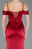 Robe de Soirée Longue Satin Rouge Bordeaux ABU6158