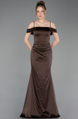 Robe de Soirée Longue Satin Brun ABU6158