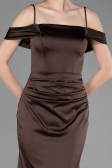 Robe de Soirée Longue Satin Brun ABU6158