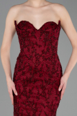 Robe de Soirée Longue Lacé Rouge Bordeaux ABU6159
