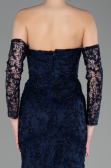 Robe de Soirée Longue Lacé Bleu Marine ABU6159