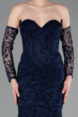 Robe de Soirée Longue Lacé Bleu Marine ABU6159