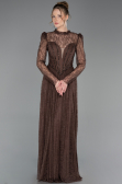 Robe de Soirée Longue Dantelle Brun ABU6160