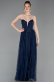 Robe de Soirée Longue Dantelle Bleu Marine ABU6160