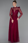 Robe de Soirée Longue Dantelle Prune ABU6160