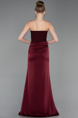 Robe de Soirée Longue Satin Rouge Bordeaux ABU6096
