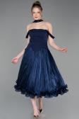 Robe de Cérémonie Midi Mousseline Bleu Marine ABK2619