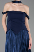 Robe de Cérémonie Midi Mousseline Bleu Marine ABK2619