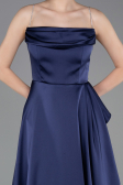 Robe de Soirée Longue Satin Bleu Marine ABU6130