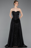 Robe de Soirée Longue Perlé Noir ABU6125