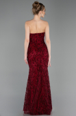 Robe de Soirée Longue Lacé Rouge Bordeaux ABU6159