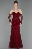 Robe de Soirée Longue Lacé Rouge Bordeaux ABU6159