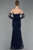 Robe de Soirée Longue Lacé Bleu Marine ABU6159