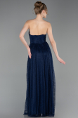 Robe de Soirée Longue Dantelle Bleu Marine ABU6160