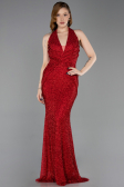 Robe Queue de Poisson Longue Perlé Rouge ABU6165