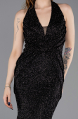 Robe Queue de Poisson Longue Perlé Noir ABU6165