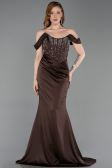Robe Queue de Poisson Longue Satin Brun ABU6166