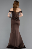 Robe Queue de Poisson Longue Satin Brun ABU6166