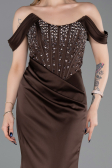 Robe Queue de Poisson Longue Satin Brun ABU6166