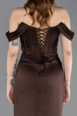 Robe Queue de Poisson Longue Satin Brun ABU6166